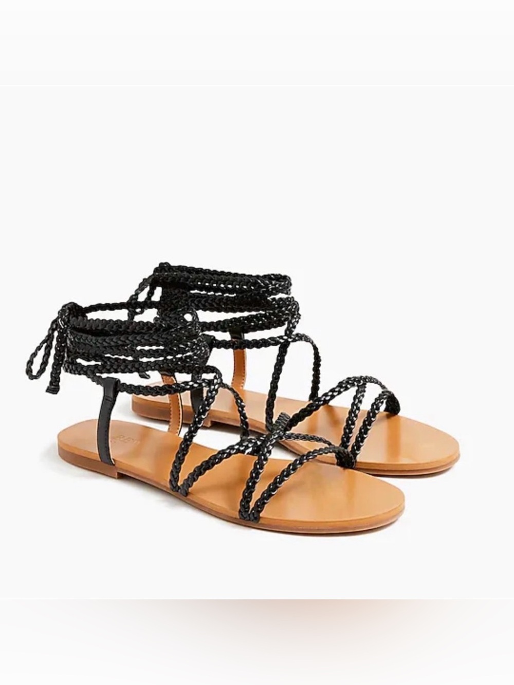J. Crew Black Braided Lace-Up Leather Sandals